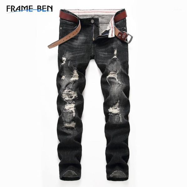 

ben mens cool designer brand black jeans skinny ripped destroyed stretch slim fit hop hop pants with holes for men1, Blue