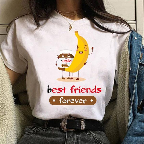 

friends forever nutella kawaii print t shirt women summer harajuku ullzang fashion t shirt graphic cute cartoon tshirt, White
