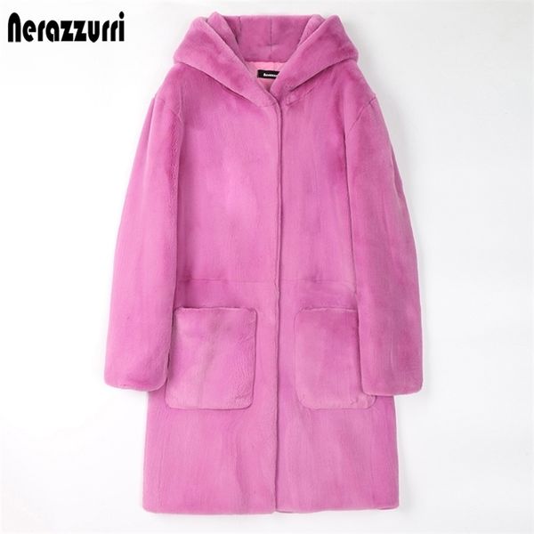 

nerazzurri winter long fashion faux fur coat women long sleeve pockets hooded 5xl 6xl 7xl plus size fake fur jackets for women 201029, Black