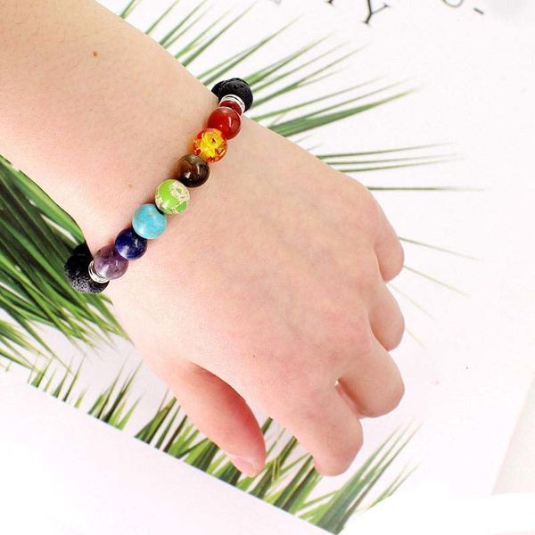 

bracelets& stone 7 chakra 8mm bangles for natural women men yoga balance beads buddha prayer elastic bracelet valentine'6f35, Black