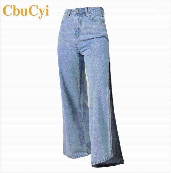 

women's jeans vintage woman high waist trousers loose casual wide leg women pure cotton denim pants side split streetwear1, Blue