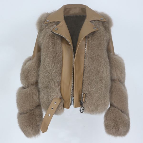 

2020 real fur coat vest winter jacket women natural fox fur genuine leather outerwear detachable streetwear locomotive, Black