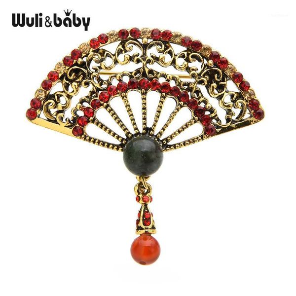 

wuli&baby stone fan brooches for women classic 3-color fan party causal brooches pins1, Gray