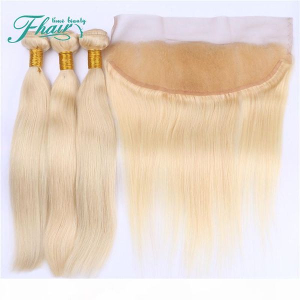 

#613 brazilian hair weaves with frontals platinum blonde 3bundles with 13x4 lace frontal 4pcs lot straight blonde hair with frontals, Black
