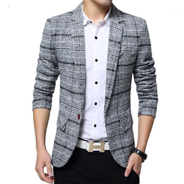 

suit jacket male 2020 new listing brand clothing jacket men's plaid woolen suit fashion business slim men's casual blazer1, White;black