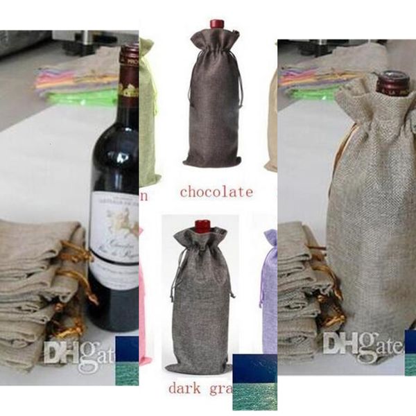 

rdozchampagne new bottle covers jute gift pouch burlap packaging bag wedding party decoration wine bags drawstring cover