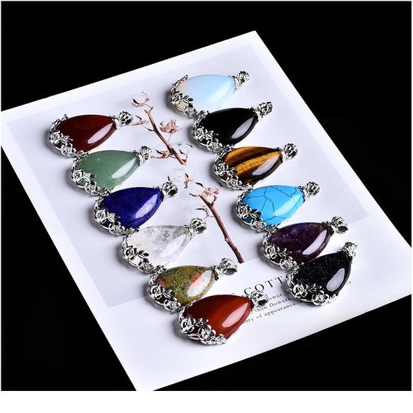 

1pc natural crystal mineral ornament water drop pendant guardian precious fashion couple pendant necklace pendant gift qylitn, Black