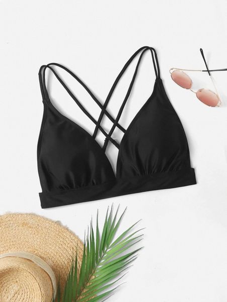 

plus ruched triangle bikini p045#, Black