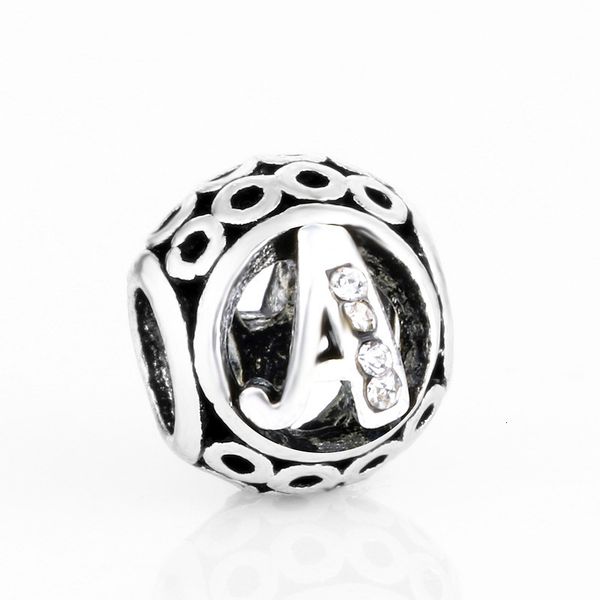 

carta moq 26 pcs silver alphabet a-z bead fit original pandora letter charm bracelet w v u z c t berloque, Bronze;silver