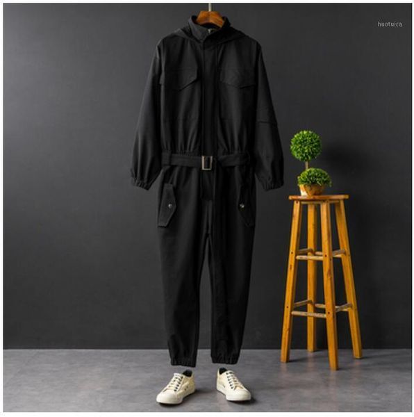 

jumpsuit men rompers one piece overalls mens long sleeve hooded cargo casual streetwear pants trousers male plus size xxxl1, Black