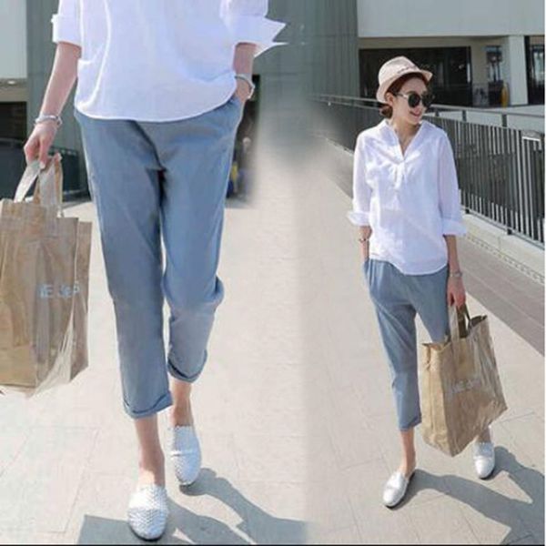 

spring cotton maternity pants clothes summer maternity sports pants for pregnant women clothes maternity clothing plus size x126 lj201120, White