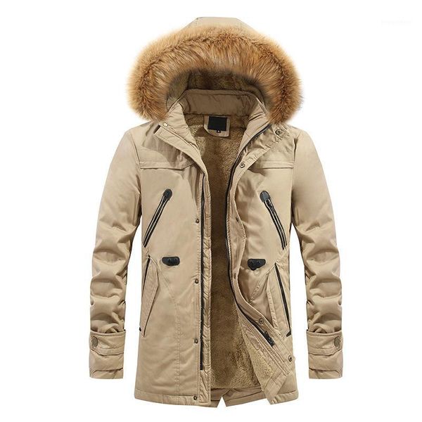

2019 new thicken warm fur collar parka homme1, Tan;black