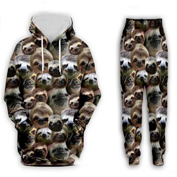 

2021 new men/womens sloth funny 3d print fashion tracksuits crewneck hip hop sweatshirt and pants + hoodies xk017, Gray