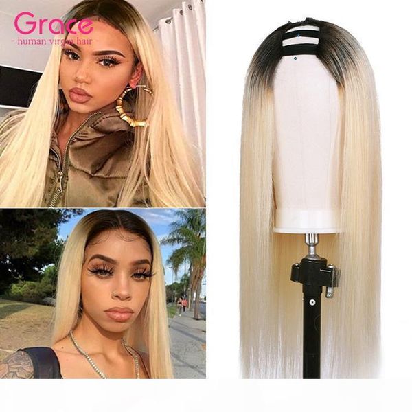 

colored #27 99j 613 human hair u part wig straight brazilian remy glueless wigs for black women dark roots blonde burgundy ombre natural wig, Black;brown