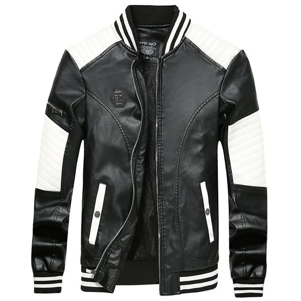

autumn winter pu men's jacket black and white red color leather korean shirt, Black;brown