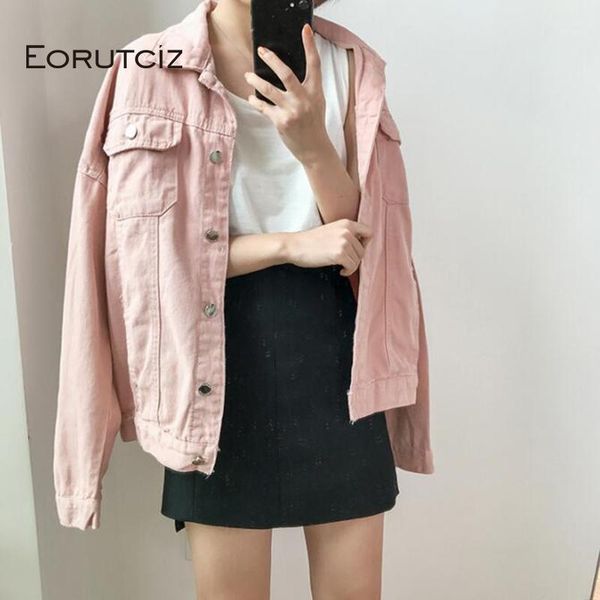

eorutciz spring denim jacket women oversize jeans coat vintage casual autumn long sleeve white outerwear lm2441, Black
