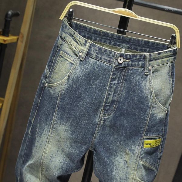 

men's jeans splicing denim pants hip hop harem vintage mens clothing loose baggy fashions trousers blue joggers,2311