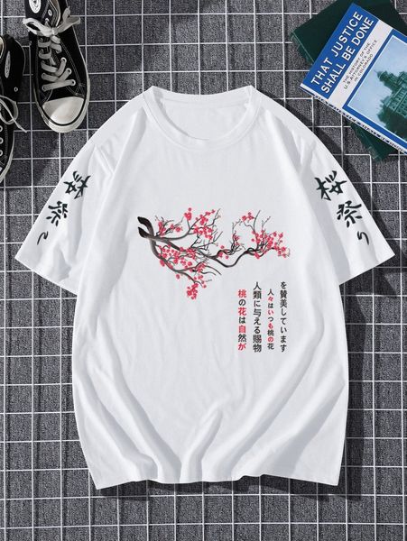 

men cherry blossoms & japanese letter graphic tee c0il#, White;black