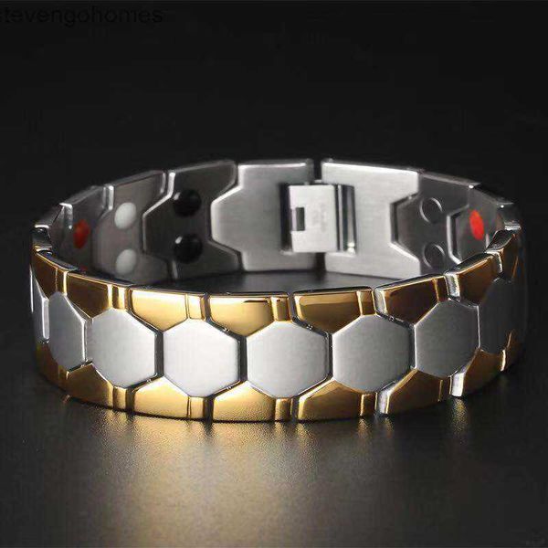 

germanium magnet yunjin detachable magnetic therapy hexagon wide men's bracelet, Silver
