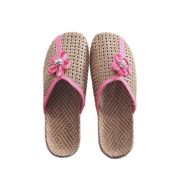 

women summer shoes breathable linen slippers casual flat slides with flower ladies home slip on new flax bow sandals, Black