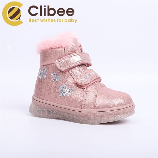 

clibee girl flat pu leather casual sneaker boots kids warm winter mid ankle snow boots toddler children fashion wool shoes 21-26 lj201201, Black;grey