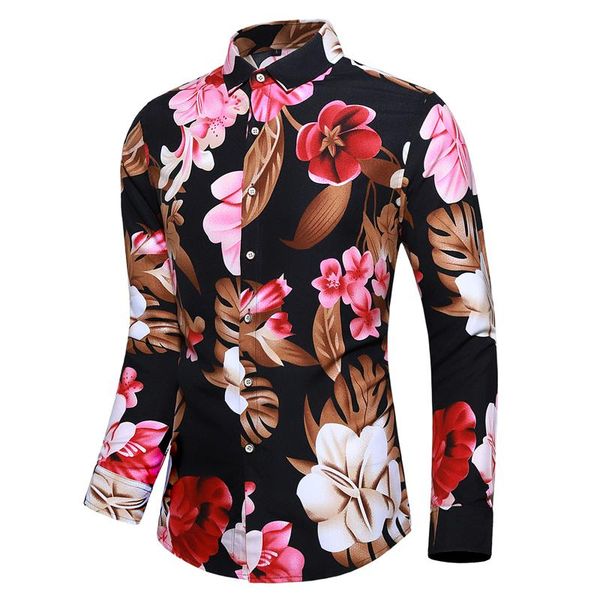 

hawaiian shirt 2021 new comfortable flowers print casual men dress shirts long sleeve camisa masculina tuxedo shirts -7xl, White;black