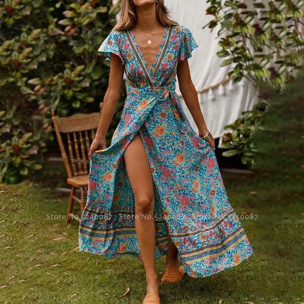 

summer bohemian african print v-neck beach holiday big swing skirt women banquet formal dress carnival dance party costumes1, Red