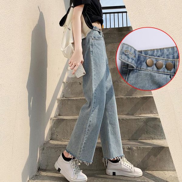 

spring new high waist jeans women's loose retro straight pants wide leg cropped pants, Blue
