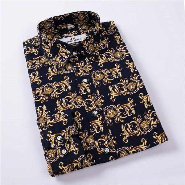 

wholesale- summer new mens casual shirts fashion long sleeve brand printed male plus size formal business polka dot floral men dress shirt1, White;black