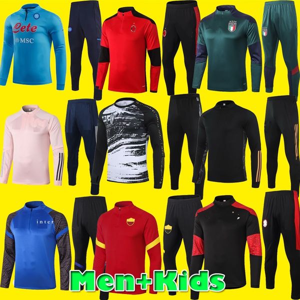

men kids kit 2021 napoli zaniolo lukaku football training suits 20 21 italy survetement soccer tracksuit naples maillots de foot, Black;yellow