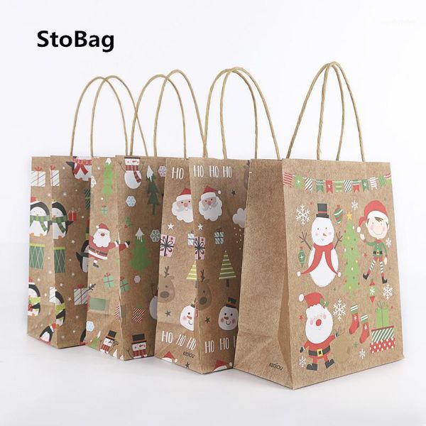

stobag 12pcs kraft paper christmas handle gift bags party favor handmade cookie chocolate candy package bag cake decorating1