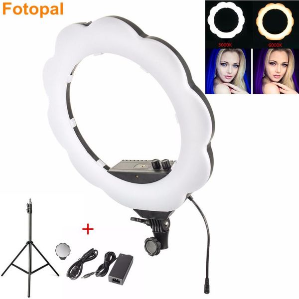 

fol es384 3000k-6000k led ring pgraphic lighting video p light dslr camera annular lamp with makeup mirror&tripods