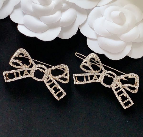 

selling hairpin and brooch designer luxury classic letter logo bow hollow out hair clips same brooch, Golden;silver