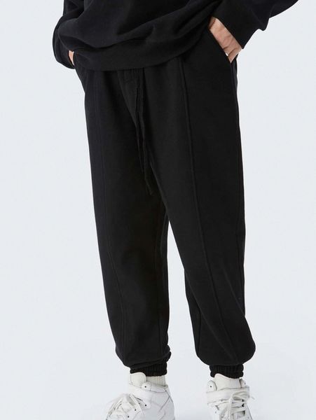 

men drawstring detail seam front joggers p72l#, Black