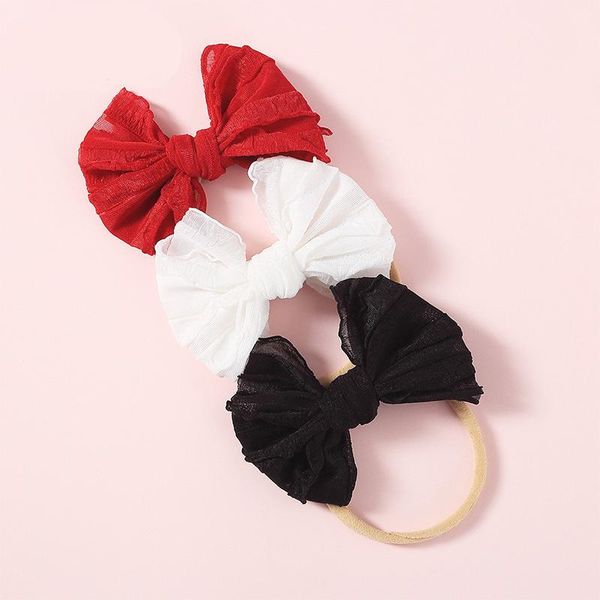 

hair accessories cloth elastic girl womens ponytail holders bowtie ring rope tie rubber hairband, Slivery;white