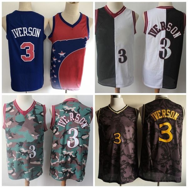

vintage stitched jersey mens 3 iverson stitched mesh basketball jerseys, Black