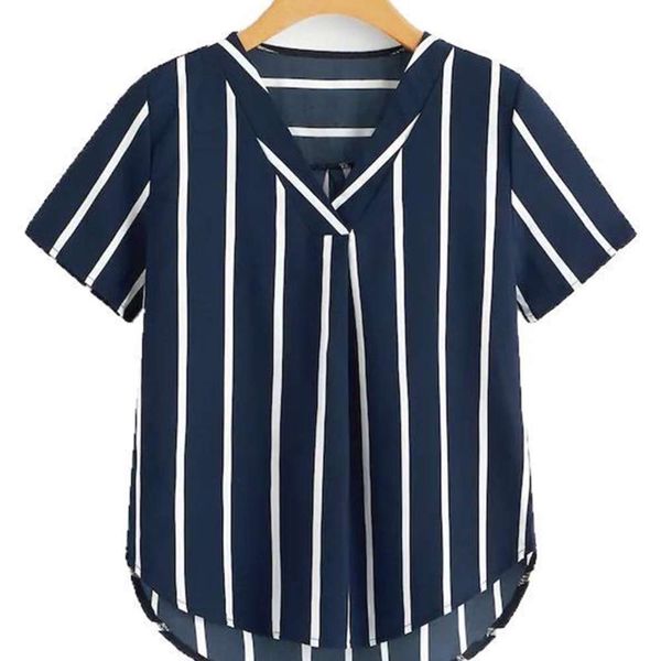 

creative 2020 summer city casual pullover short sleeve v-neck blouse, White