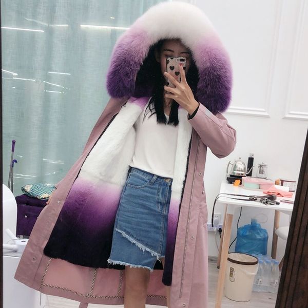 

winter natural parka water-proof rex rabbit coat hood with fox fur 8ln8, Black