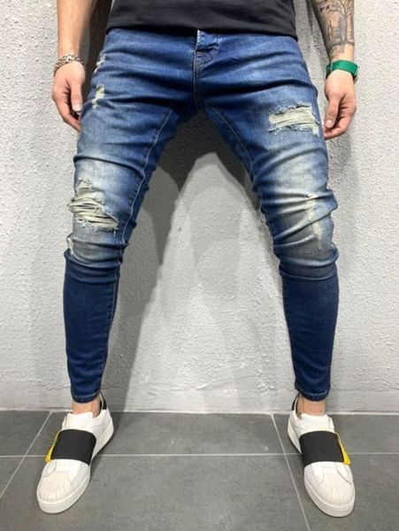 

men ripped washed jeans b7st#, Blue