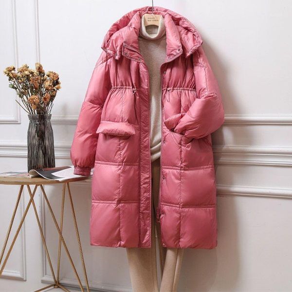 

2020 women's down jacket loose down jacket coat winter women's long over the knee lengthened thick fashion hooded net red1, Black