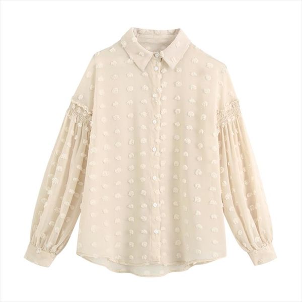 

женщины dot flocking шифон рубашка femme отловка воротник воротник фонарь рукав случайные леди свободные топы smock blusas s7998, White