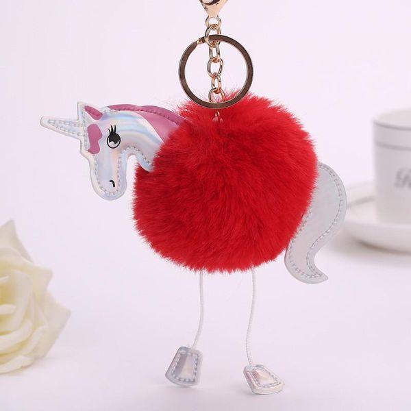 

pendant pony keychain lovely fluffy new artificial unicorn rabbit fur chain car key ring hang bag accessories, Silver