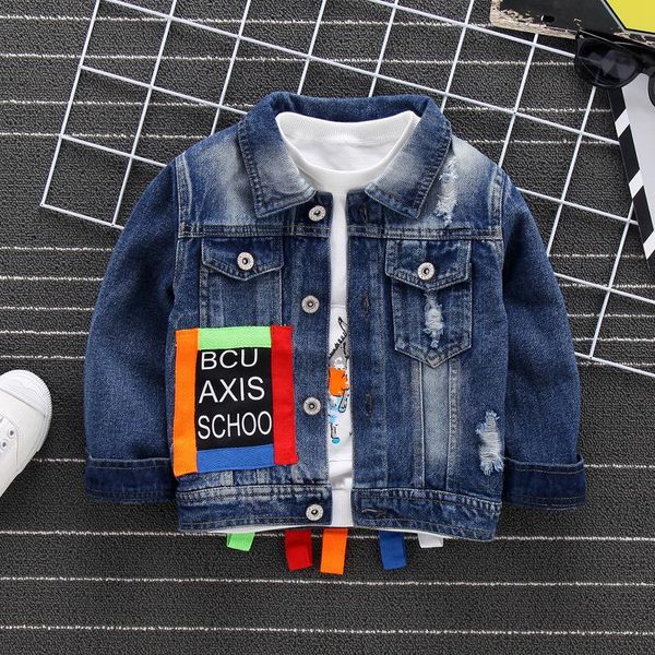 

jackets patchwork single layer boys denim jacket western cowboy baby girls winter fall jean coat warm children's clothes, Blue;gray
