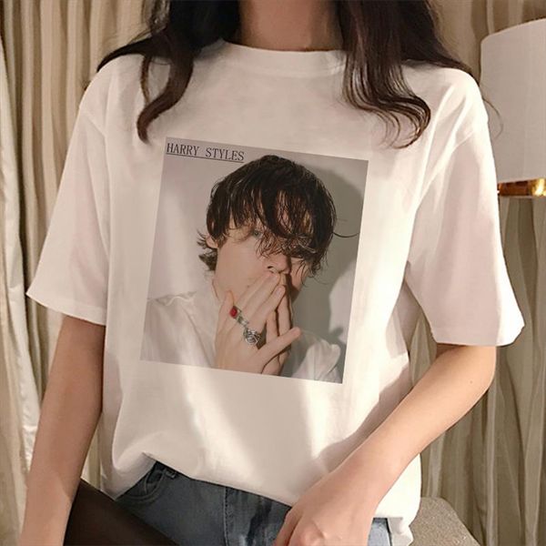 

new harajuku fine line t shirt geek hip hop tshirts 2020 summer aesthetic casual harry styles cartoon graphic clothes, White