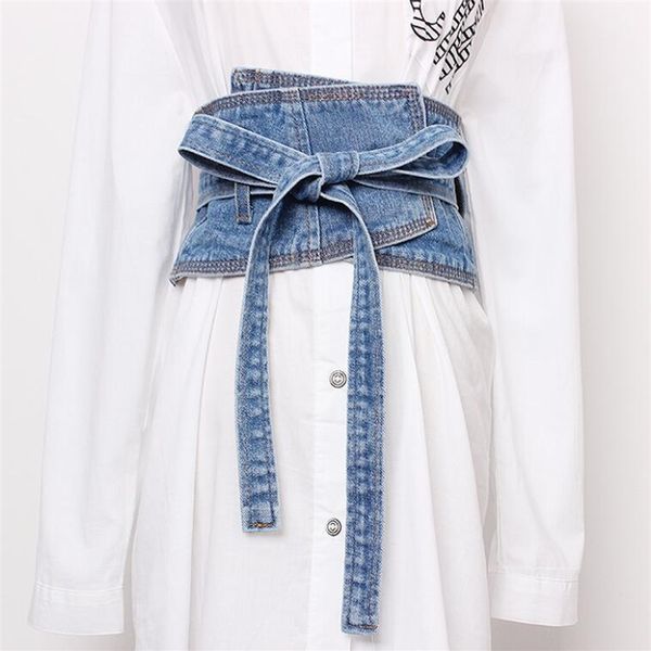 

women's runway fashion vintage denim cummerbunds female dress corsets waistband belts decoration wide belt r1421 y200501, Black;brown