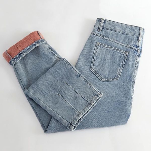 

women's jeans winter warm fleeces thick jeans pants korean ankle-length blue denim harem pants casual trousers jean 2020 p95061