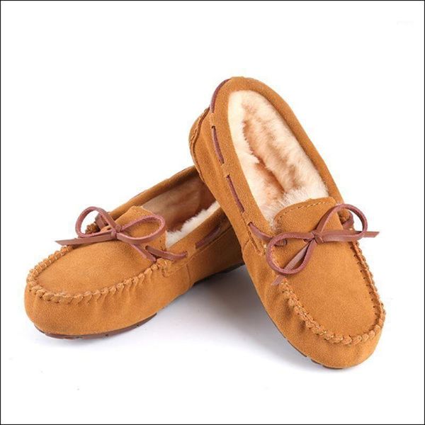 

2021 shoes women winter warm genuine leather flat shoes casual loafers slip on women's flats plush lady1, Black