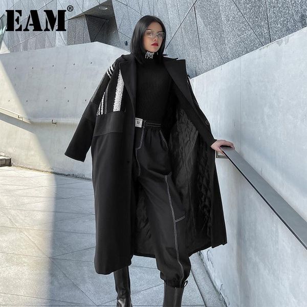 

women's wool & blends [eam] loose fit big size striped long thick woolen coat parkas sleeve women fashion tide autumn winter 2021 1dd08, Black