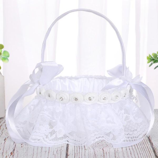 

romantic bowknot satin wedding ceremony party rose flower girl basket white new