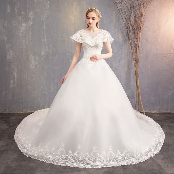 

wedding dress bride 2022 new korean princess collar is slender and trailing studio theme plus size dress, White